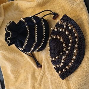 Vintage Black and gold bag and hat set